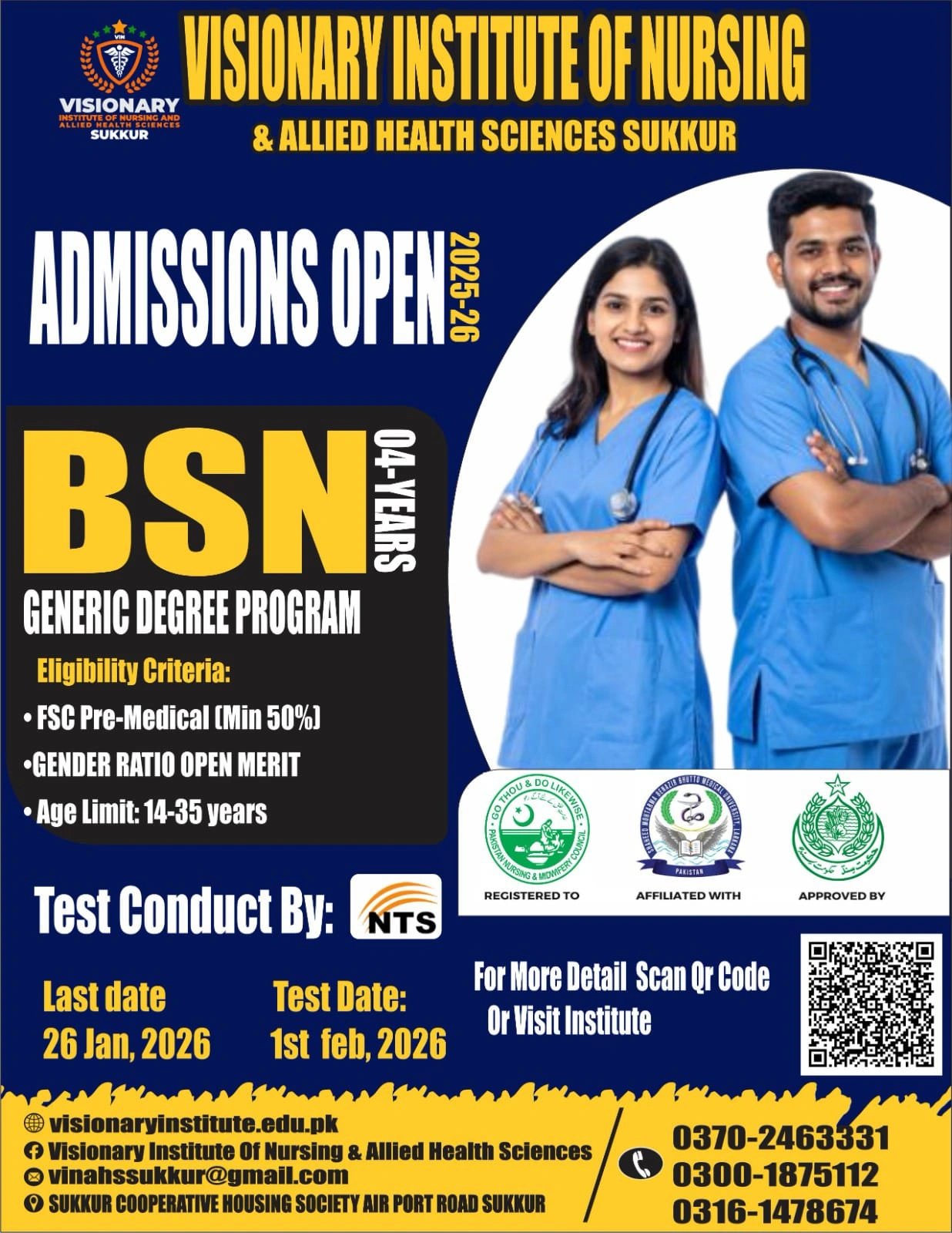 Visionary Institute of Nursing Sukkur Admission 2026 NTS Apply Online